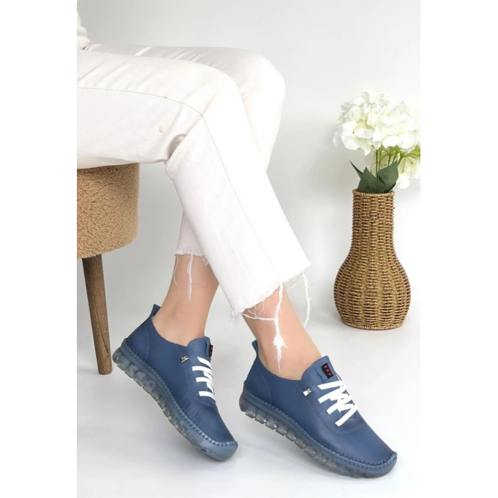 Kitta Mavi Deri Bağcıklı Spor Ayakkabı