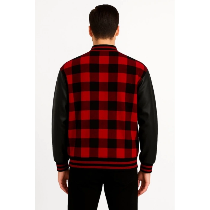 Kolları Suni Deri Içi Astarlı Oduncu Kolej Içi Ceket - Bordo