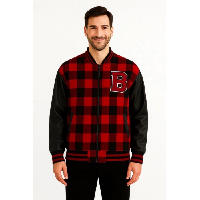 Kolları Suni Deri Içi Astarlı Oduncu Kolej Içi Ceket - Bordo