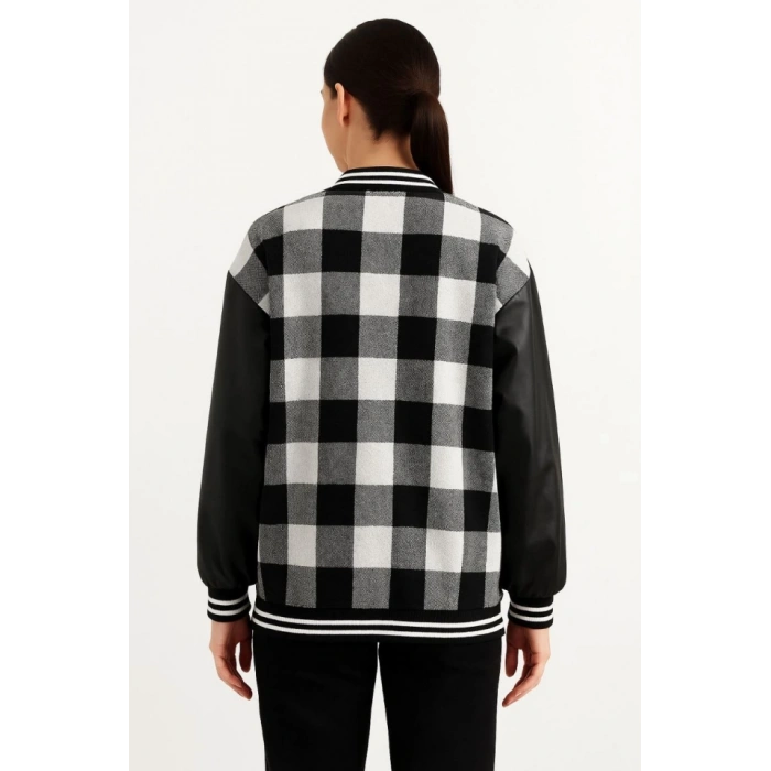 Kolları Suni Deri Içi Astarlı Oduncu Kolej Içi Ceket - Gri