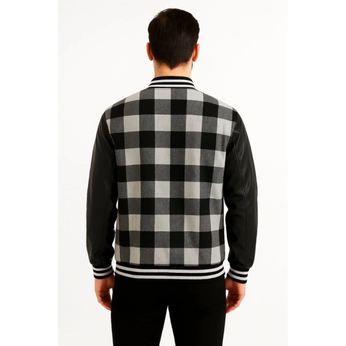 Kolları Suni Deri Içi Astarlı Oduncu Kolej Içi Ceket - Gri