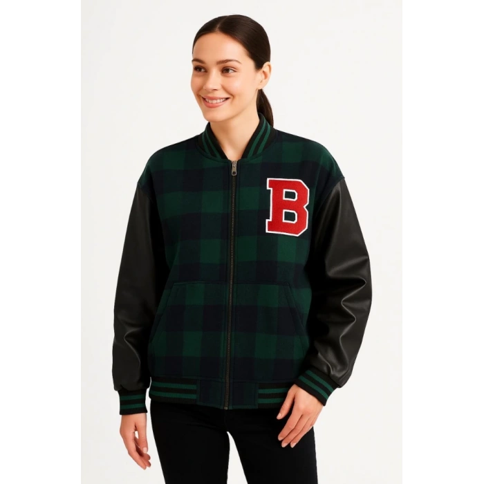 Kolları Suni Deri Içi Astarlı Oduncu Kolej Içi Ceket - Haki