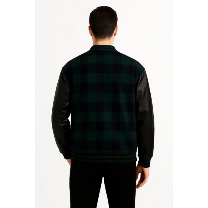 Kolları Suni Deri Içi Astarlı Oduncu Kolej Içi Ceket - Haki