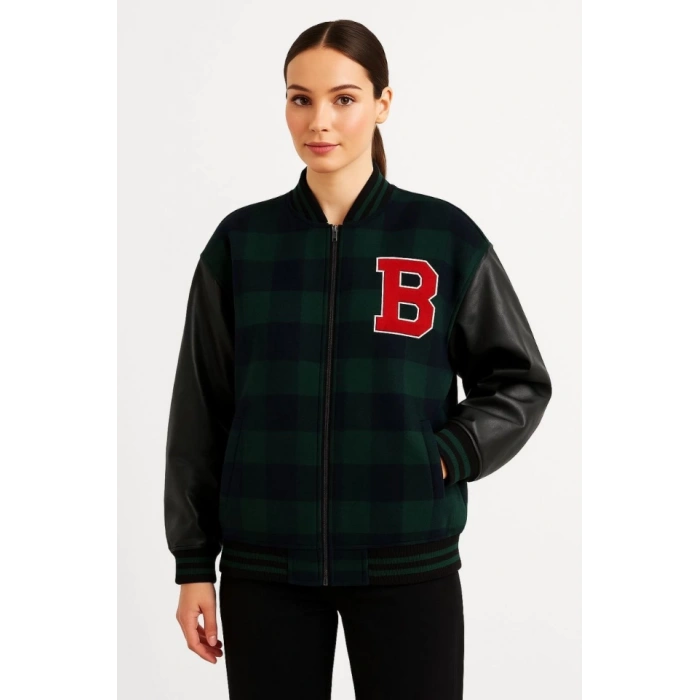 Kolları Suni Deri Içi Astarlı Oduncu Kolej Içi Ceket - Haki