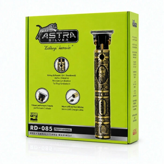 KOMPLE METAL SAÇ SAKAL TRAŞ MAKİNESİ USB ŞARJLI - T BIÇAK - RD-085 (4940)