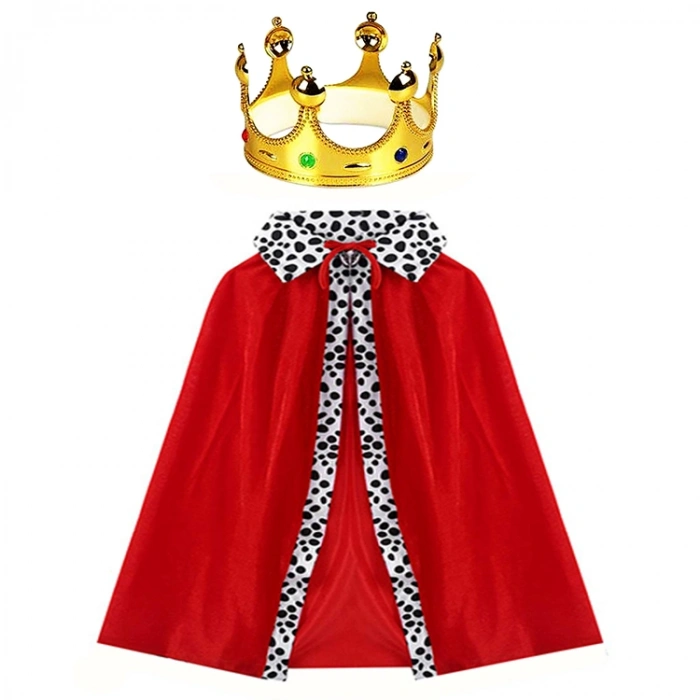Kral Kostüm Pelerini ve Altın Renk Kral Tacı Çocuk Boy 90 cm (4940)