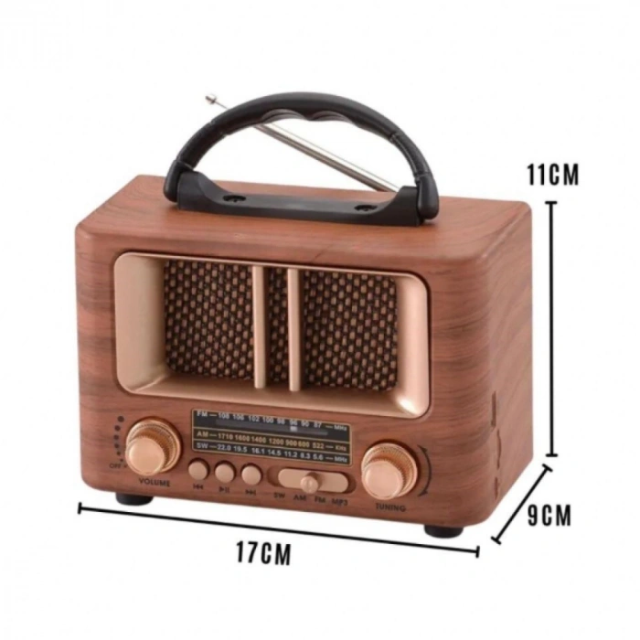 Küçük Mini Boy Retro Ahşap Tasarım Bluetooth Hoparlörlü Radyo – FM/AM Destekli, Şarjlı ve Taşınabilir Radyo NS-8108 (4940)