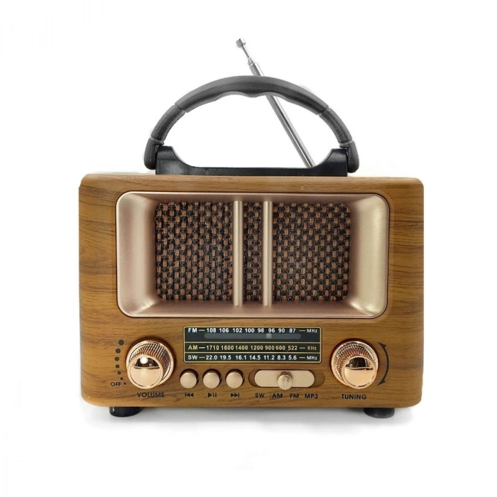 Küçük Mini Boy Retro Ahşap Tasarım Bluetooth Hoparlörlü Radyo – FM/AM Destekli, Şarjlı ve Taşınabilir Radyo NS-8108 (4940)