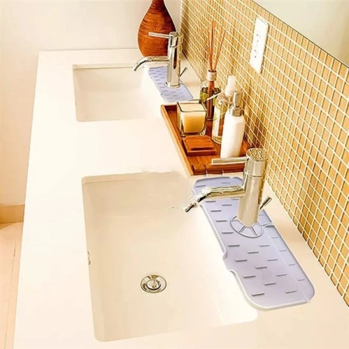 Lavabo İçin Silikon Esnek Mat Musluk Sapı Damlama Tutucu Raf Mutfak Tezgahı Sıçrama Koruma (4940)