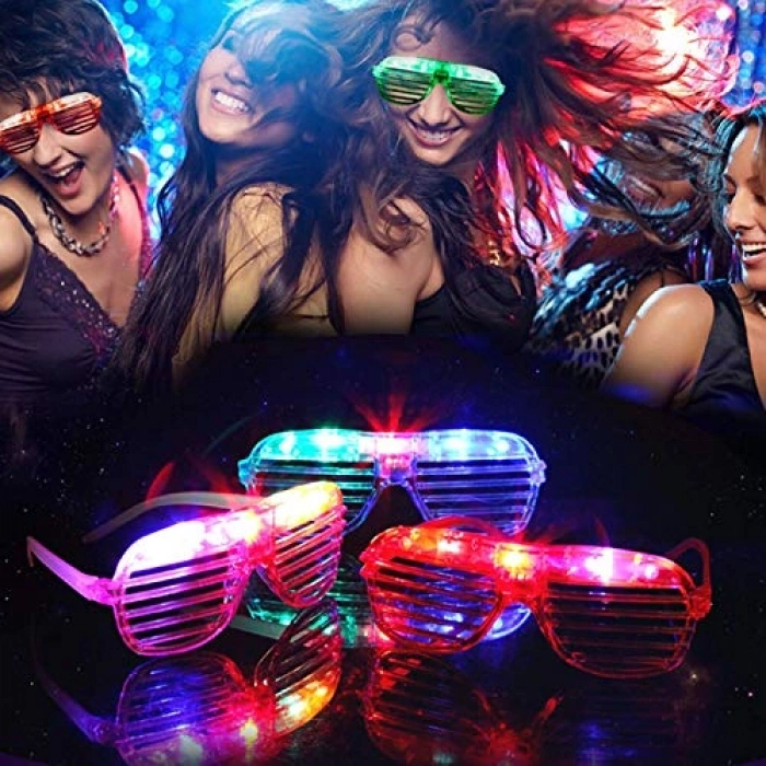 Led Işıklı Pilli Panjur Şekilli Rengarenk Yanıp Sönen Lüks Parti Gözlüğü Karışık 12 Adet (4940)