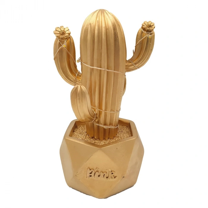 Led Işıklı Sevimli Kaktüs Dekoratif Masa Lambası Mini Biblo Gece Lambası-GOLD (4940)