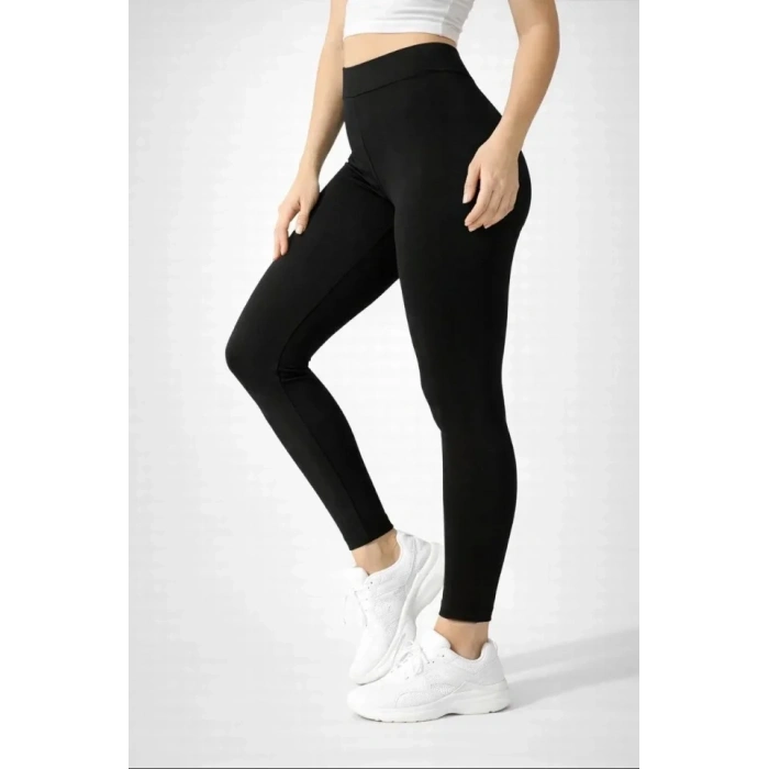 Likralı Düz Tayt - Siyah