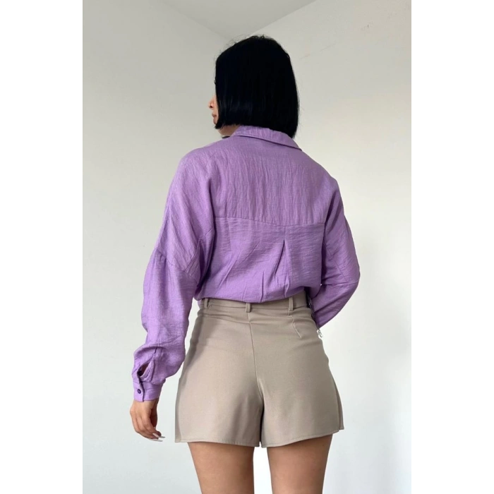 Lila Kristal Taşlı Gömlek