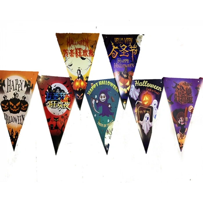 Lüks Baskılı Üçgen Model Halloween Banner Süs Bayrak 8 li (4940)