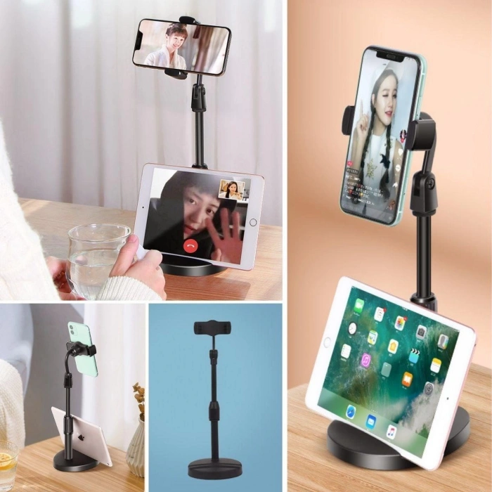 Masa Üstü Tablet ve Telefon Tutucu Plastik Aparat Siyah Telefon Standı (4940)