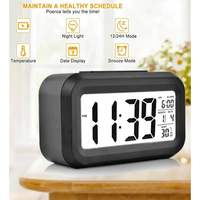 Masaüstü Saat Takvim Termometre Beyaz Siyah (4940)