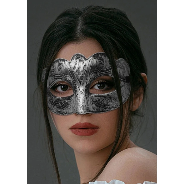 Maskeli Balo Antik Gri Gümüş Eskitilmiş Maske Balo Venedik (4940)