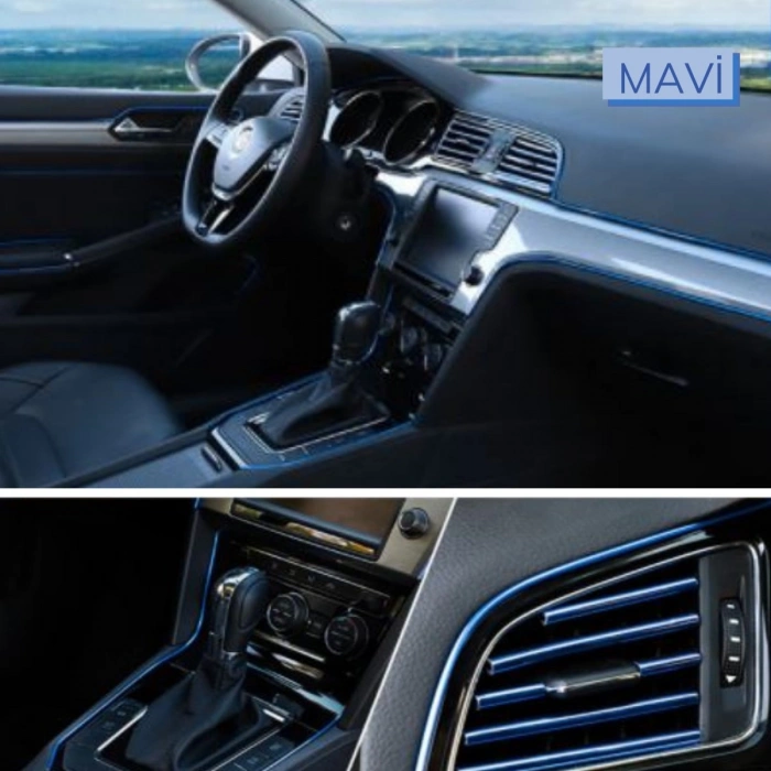 Mavi Araba Oto Trim Dekorasyon Şeridi Kauçuk Elastik Kolay Kurulum 5 metre Şerit Bant (4940)