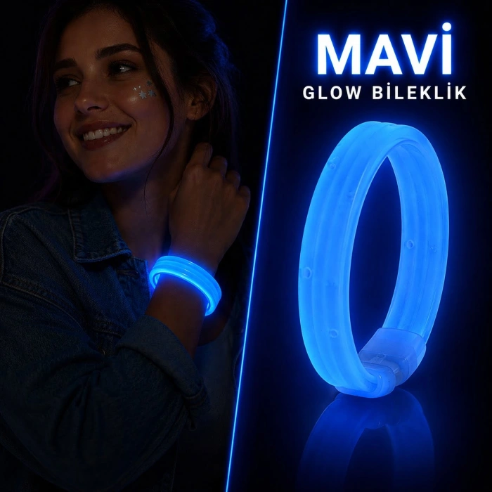 Mavi Kalın Glow Bileklik – Kırılarak Yanan Parti ve Festival Bilekliği (4940)