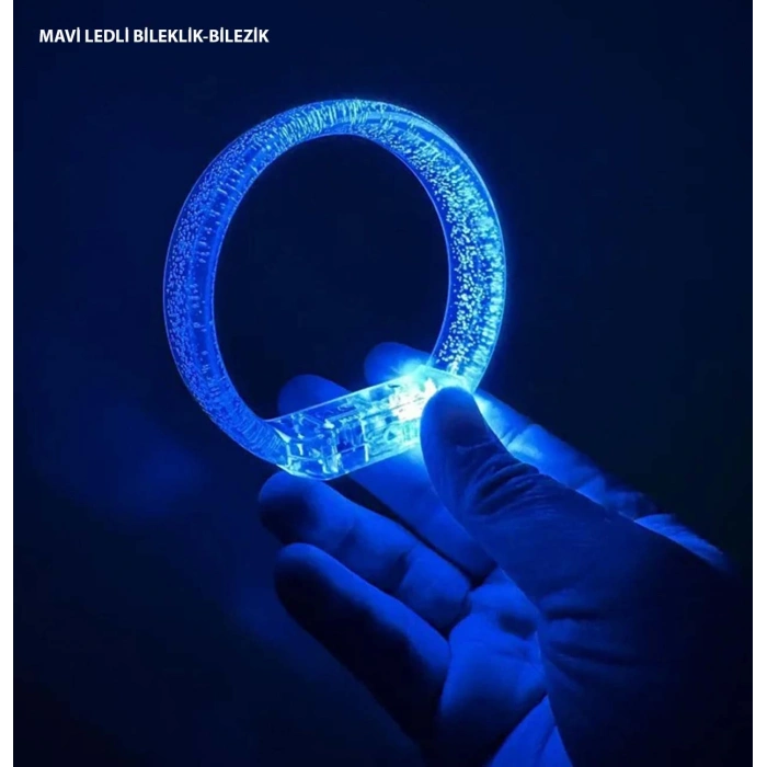 Mavi Led Işıklı Baskı Yapılabilen Pilli Bileklik Bilezik 1,5 cm Genişlik (4940)