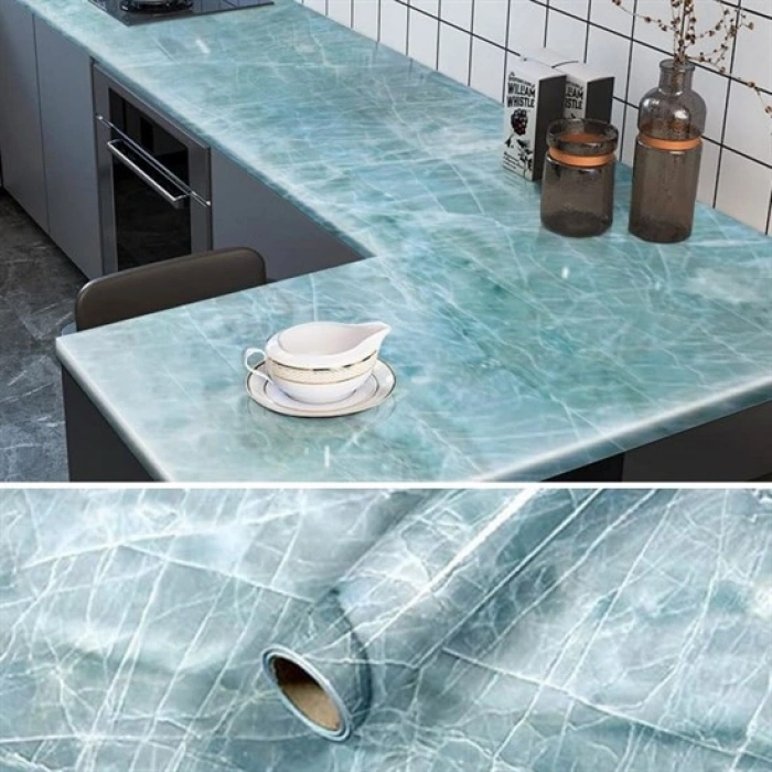 Mermer Desenli Masa Tezgah Mutfak Su Geçirmez Yapışkanlı Folyo Sticker Mavi 5x0,6m (4940)