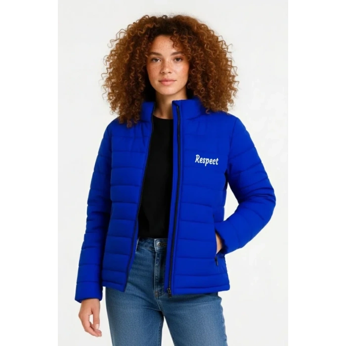 Mikro Su İtici Kapitone Baskılı Astarlı Fermuarlı Bomber Mont - Saks Mavisi