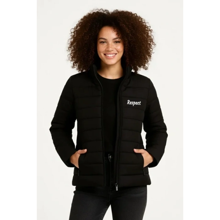 Mikro Su İtici Kapitone Baskılı Astarlı Fermuarlı Bomber Mont - Siyah