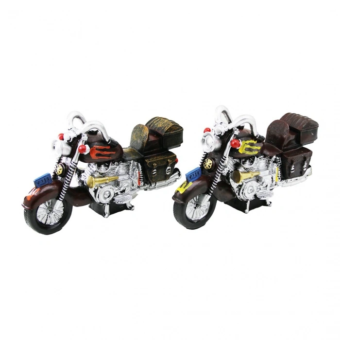 MOTORSİKLET VİNTAGE DEKORATİF BİBLO - KUMBARA RENKLİ 25CM REÇİNE (4940)