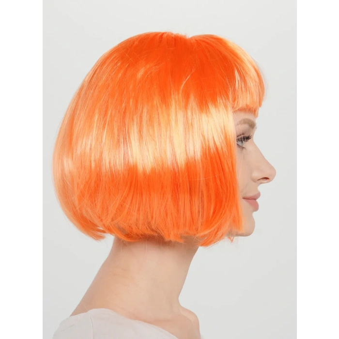 Neon Turuncu Renk Açık Turuncu Küt Parti Peruğu Kısa Takma Saç (4940)