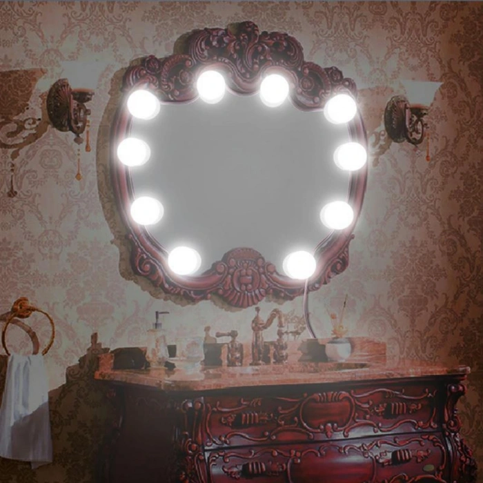 Nostalji Hollywood Tarzı 10'lu Makyaj Masası Aynası Beyaz Led Işıklı Lamba USB (4940)