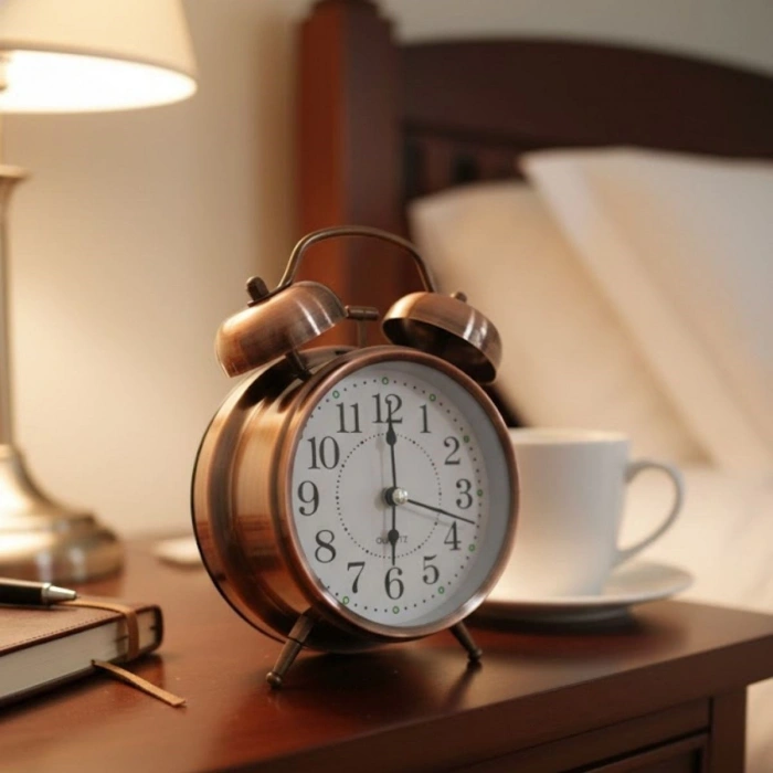 Nostaljik Çalar Saat – Retro Tasarım, Sessiz Akan Mekanizma, Yüksek Sesli Alarm, Masa ve Komodin İçin Dekoratif Saat (4940)