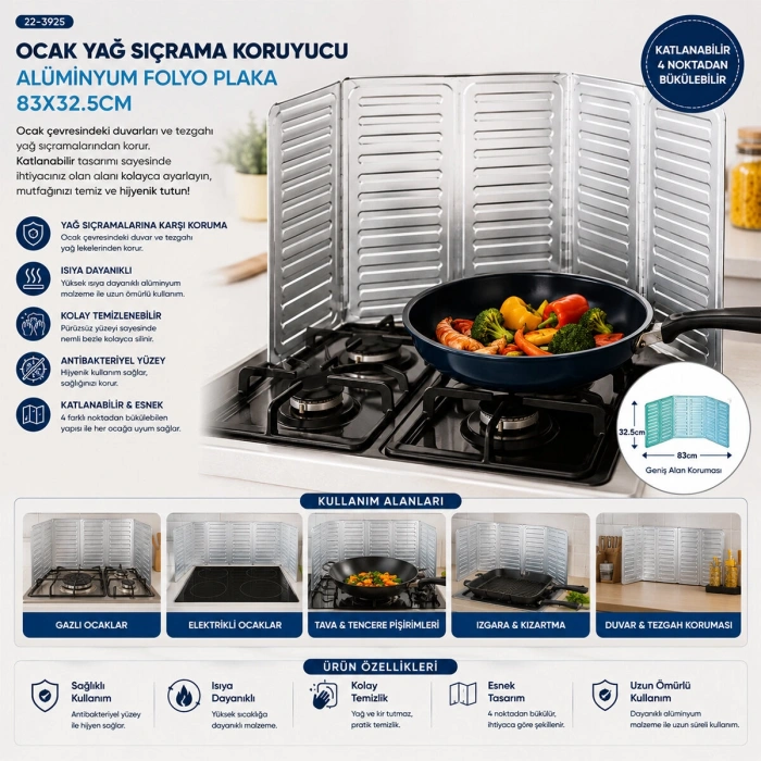 OCAK YAĞ SIÇRAMA KORUYUCU ALÜMİNYUM FOLYO PLAKA 84X32.5CM (4940)