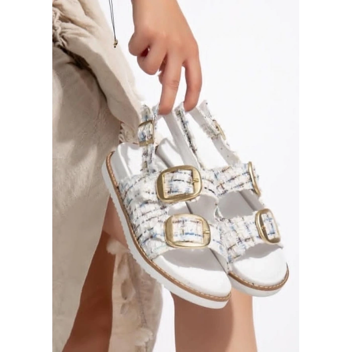 Olira Beyaz Simli Kemerli Sandalet