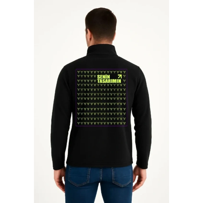 Ön Arka Polar Kazak Dik Yaka - Siyah