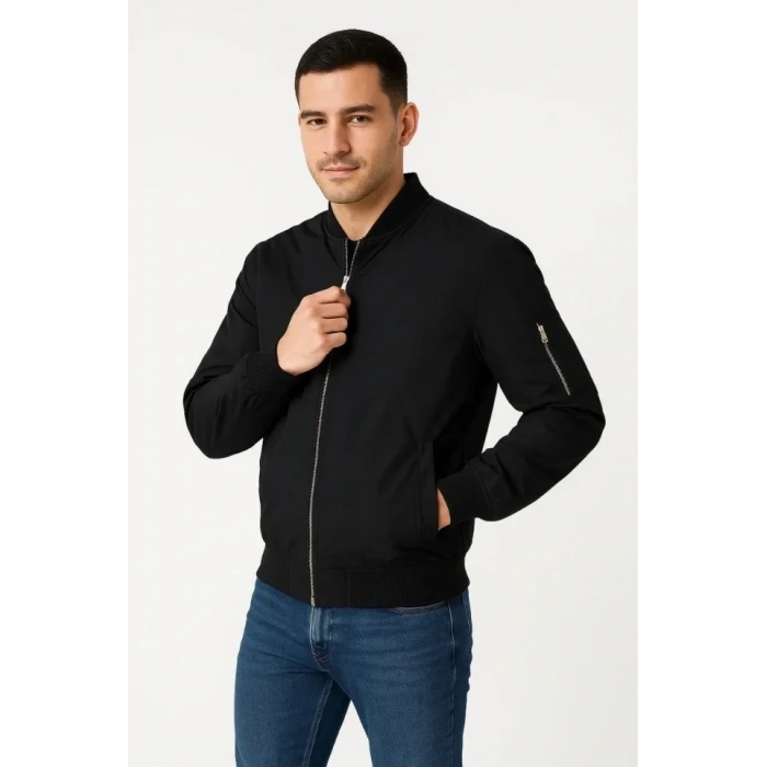 Ön Bomber Ceket - Siyah
