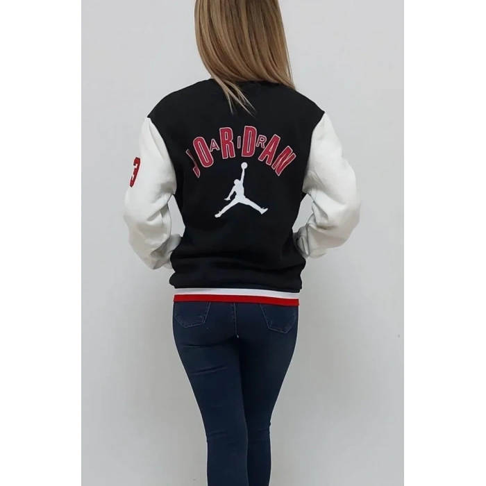 Ön Ve Kol Nakış İşlemeli Kolej Ceket - Siyah