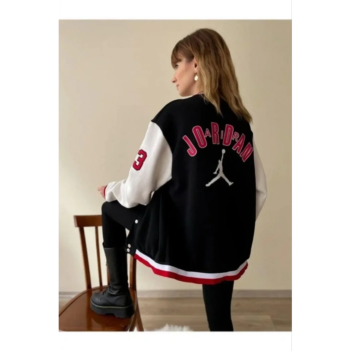 Ön Ve Kol Nakış İşlemeli Kolej Ceket - Siyah