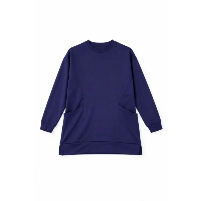 Osy Modal Yumuşak Dokulu Kumaş Tesettür Cepli Tunik Pantolon Takım - Lacivert