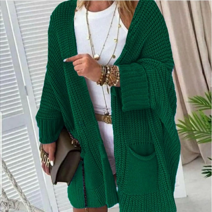 Oversize Kalıp Cepli Salaş Triko Hırka