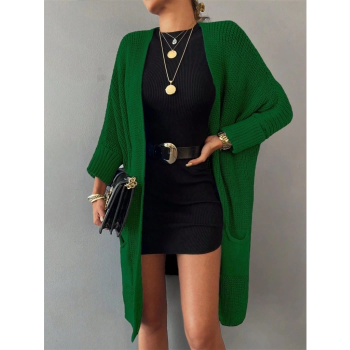 Oversize Kalıp Cepli Salaş Triko Hırka