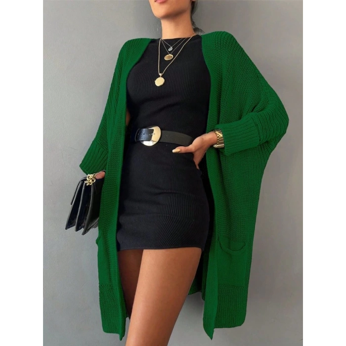 Oversize Kalıp Cepli Salaş Triko Hırka