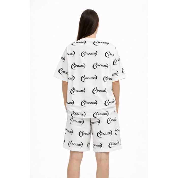 Oversize Ön Ve Arka Baskılı Tişört Şort Takım Rahat Kalıp Yazlık Günlük Kombin - Beyaz