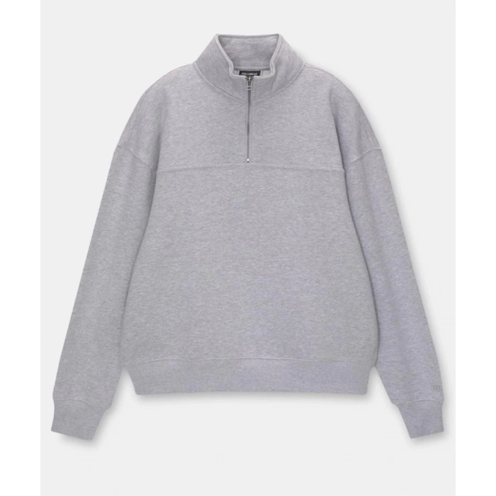 Oversize Yarım Farmuarlı Yakalı Basic SweatShirt - Gri