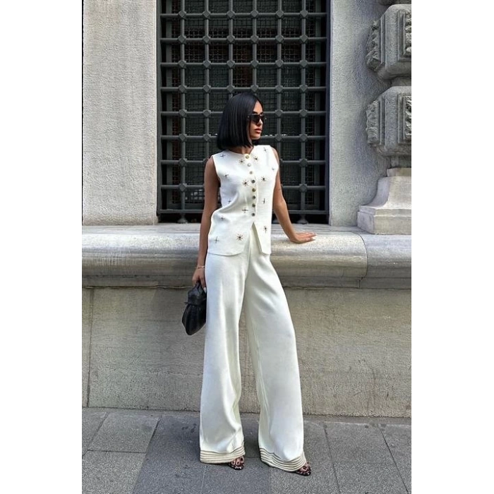 Paulo Gold Düğmeli Yelek Pantolon Takım 9976