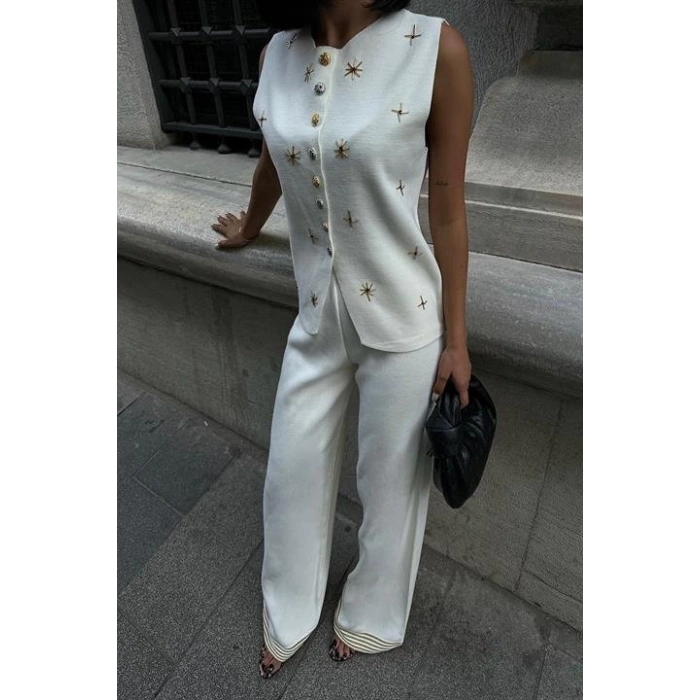 Paulo Gold Düğmeli Yelek Pantolon Takım 9976