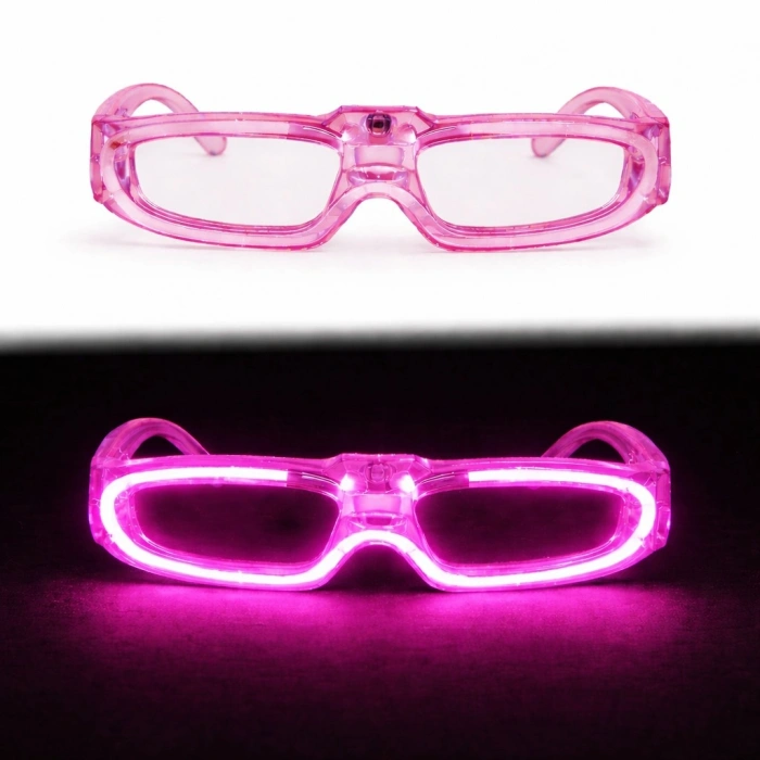 Pembe LED Işıklı Parti Gözlüğü 3 Modlu – Glow - Gece Eğlence Gözlüğü (4940)