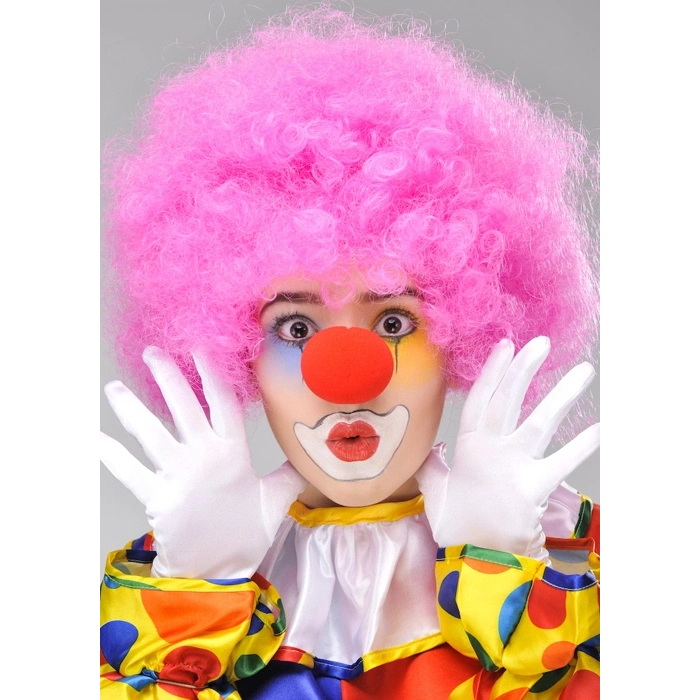 Pembe Renk Kıvırcık Afro Bonus Peruk Takma Saç ve Kırmızı Burun Seti (4940)
