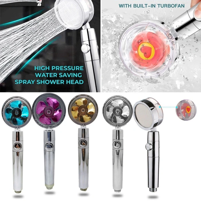 Pervaneli Duş Başlığı 360 Derece Dönebilen Aç Kapa Su Tasarruflu (4940)