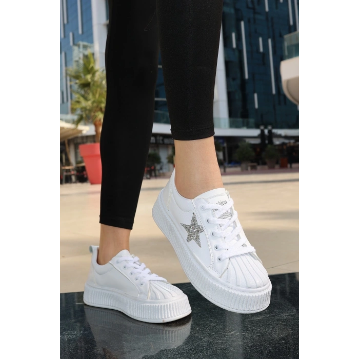 Piata Beyaz Cilt Bağcıklı Spor Ayakkabı