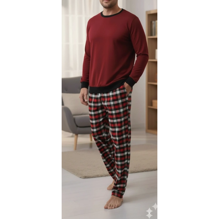 Pijalüx Battal Tek Alt Cepli Ekose Pijama